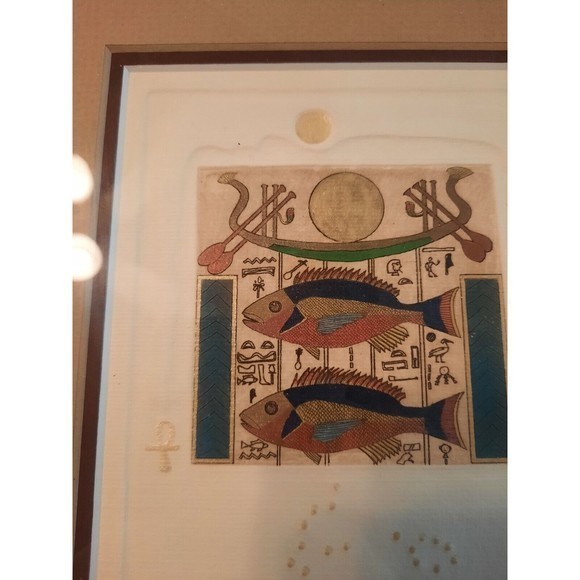 Jan Fleck "PISCES" Artist's‎ Proof 42/150, Hand-Painted Egyptian Etching, Signed - Picture 8 of 15